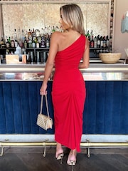 AX Paris Red One Shoulder Knot Skirt Midi Dress - Image 2 of 5