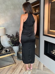 AX Paris Satin Halter Neck Side Split Midi Dress - Image 2 of 4