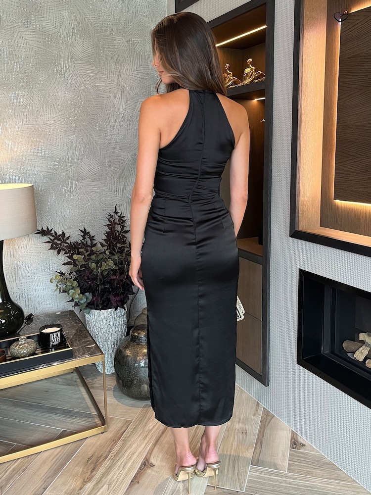 AX Paris Satin Halter Neck Side Split Midi Dress - Image 2 of 4