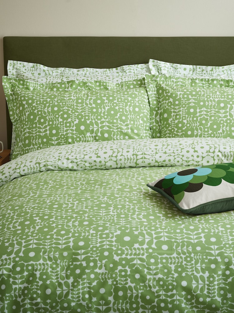Orla Kiely Set of 2 Basil Green Criss Cross Stem Pillowcases - Image 1 of 5