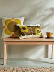 Orla Kiely Yellow Retro Flower Stripe 100% Cotton Cushion - Image 1 of 3