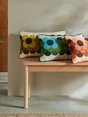 Orla Kiely Yellow Retro Flower Stripe 100% Cotton Cushion - Image 2 of 3
