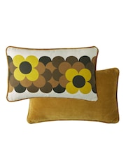 Orla Kiely Yellow Retro Flower Stripe 100% Cotton Cushion - Image 3 of 3