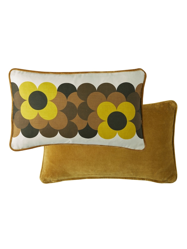 Orla Kiely Yellow Retro Flower Stripe 100% Cotton Cushion - Image 3 of 3