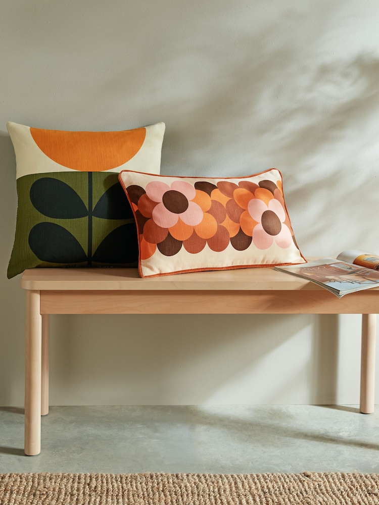 Orla Kiely Orange Retro Flower Stripe 100% Cotton Cushion - Image 1 of 3 Orla Kiely Orange Retro Flower Stripe 100% Cotton Cushion - Image 1 of 3
