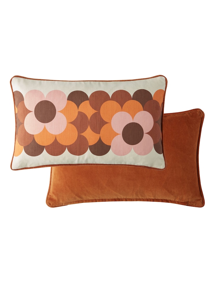 Orla Kiely Orange Retro Flower Stripe 100% Cotton Cushion - Image 3 of 3 Orla Kiely Orange Retro Flower Stripe 100% Cotton Cushion - Image 3 of 3