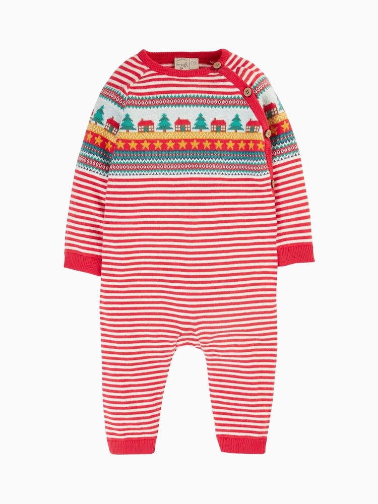 Frugi Unisex Red Knitted Christmas Romper - Imagen 1 de 5