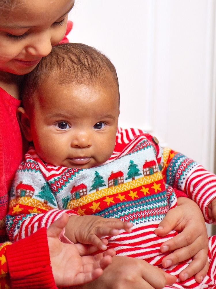 Frugi Unisex Red Knitted Christmas Romper - Imagen 5 de 5