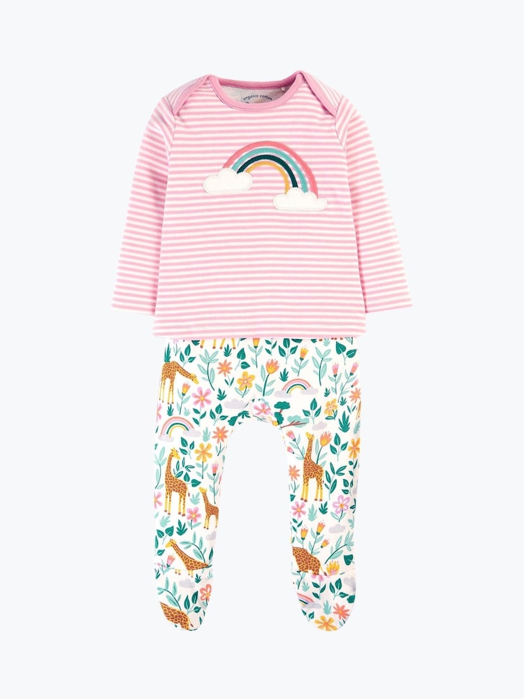 Frugi Girls Pink Stripe Easy Dressing Babygrow - Image 1 of 5