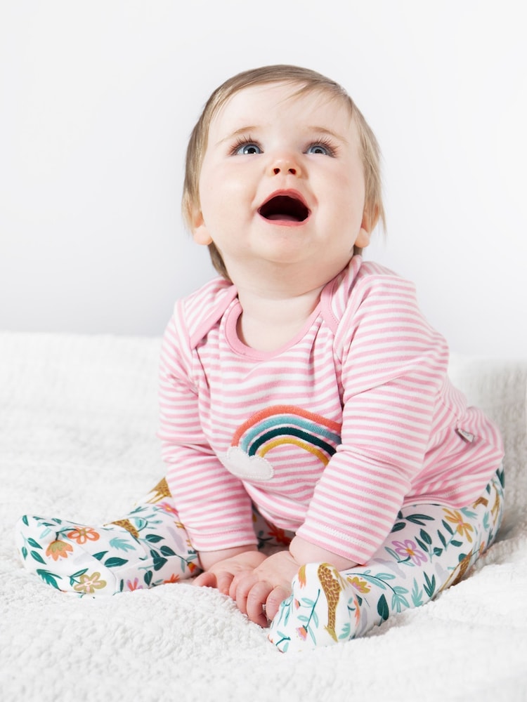 Frugi Girls Pink Stripe Easy Dressing Babygrow - Image 2 of 5