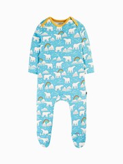 Frugi Unisex Blue Easy Dressing Printed Polar Bear Babygrow - Image 1 of 6