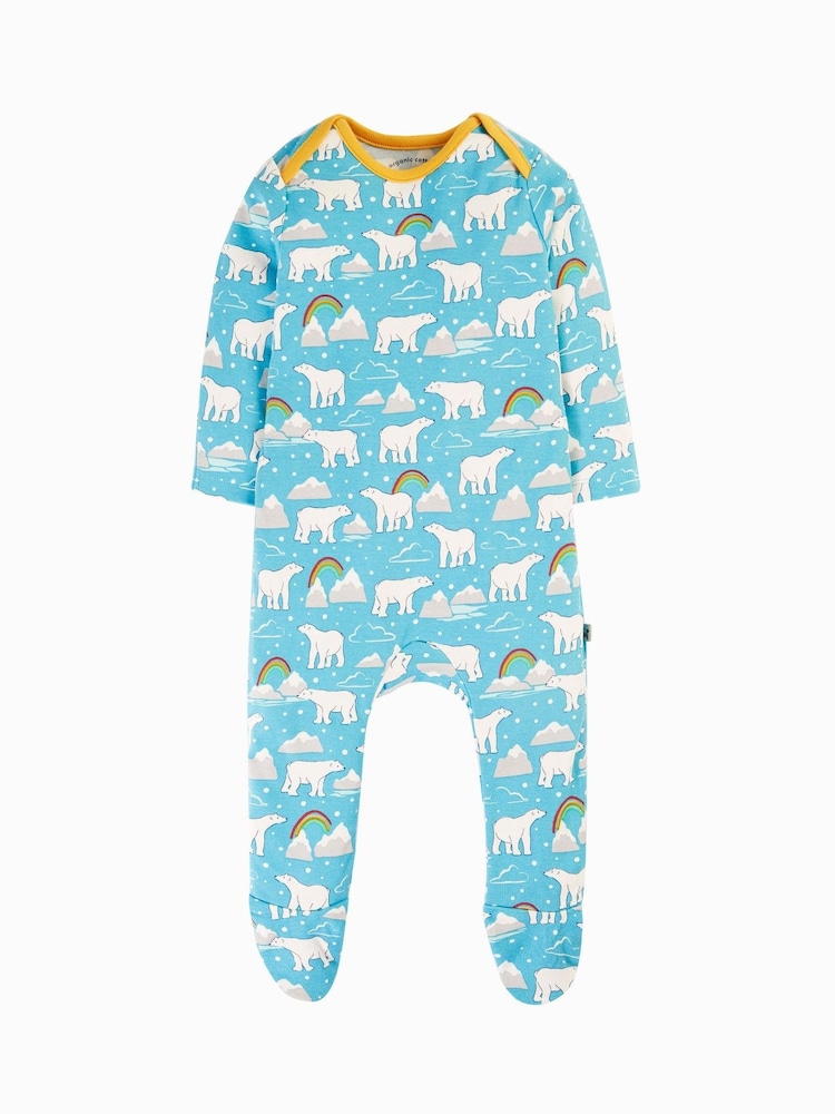 Frugi Unisex Blue Easy Dressing Printed Polar Bear Babygrow - Image 1 of 6