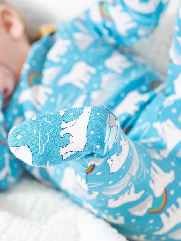 Frugi Unisex Blue Easy Dressing Printed Polar Bear Babygrow - Image 6 of 6