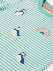 Frugi Green Stripe Puffin Embroided T-Shirt - Image 2 of 3