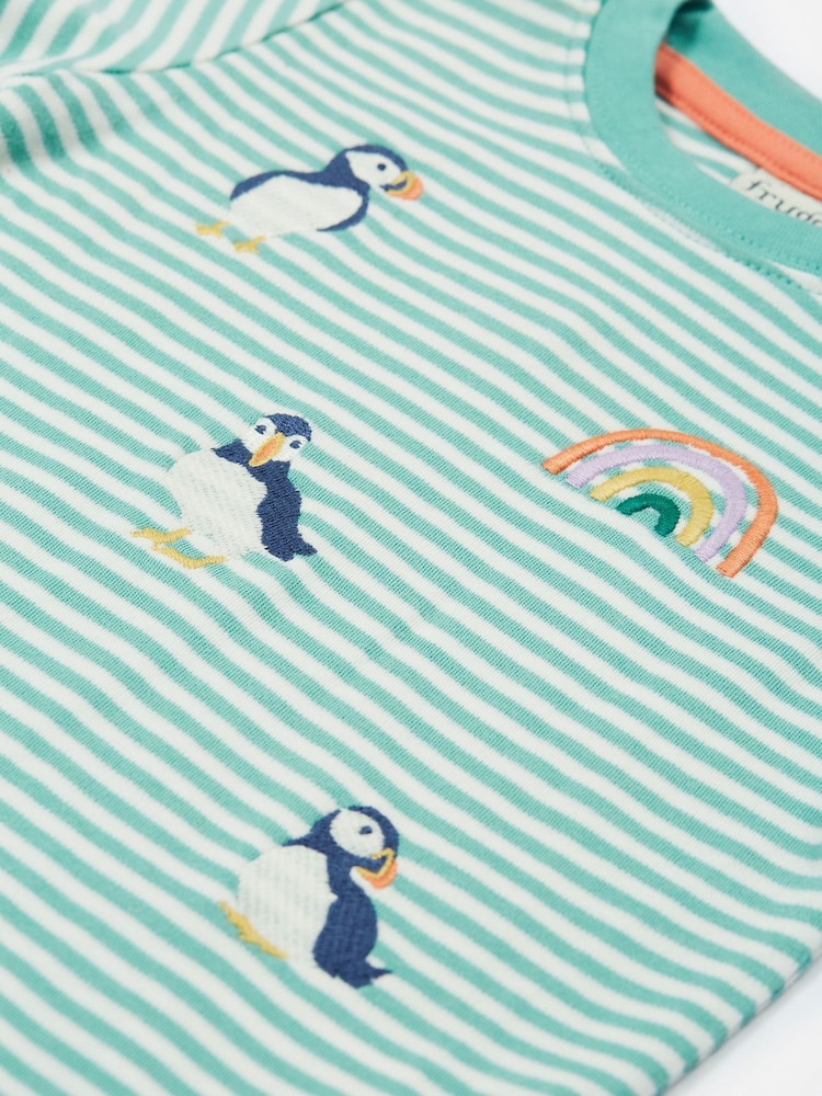 Frugi Green Stripe Puffin Embroided T-Shirt - Image 2 of 3