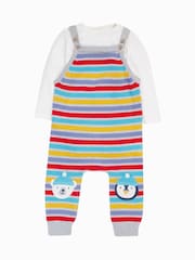 Frugi Grey Marl Striped Dungaree Set - Imagen 1 de 5