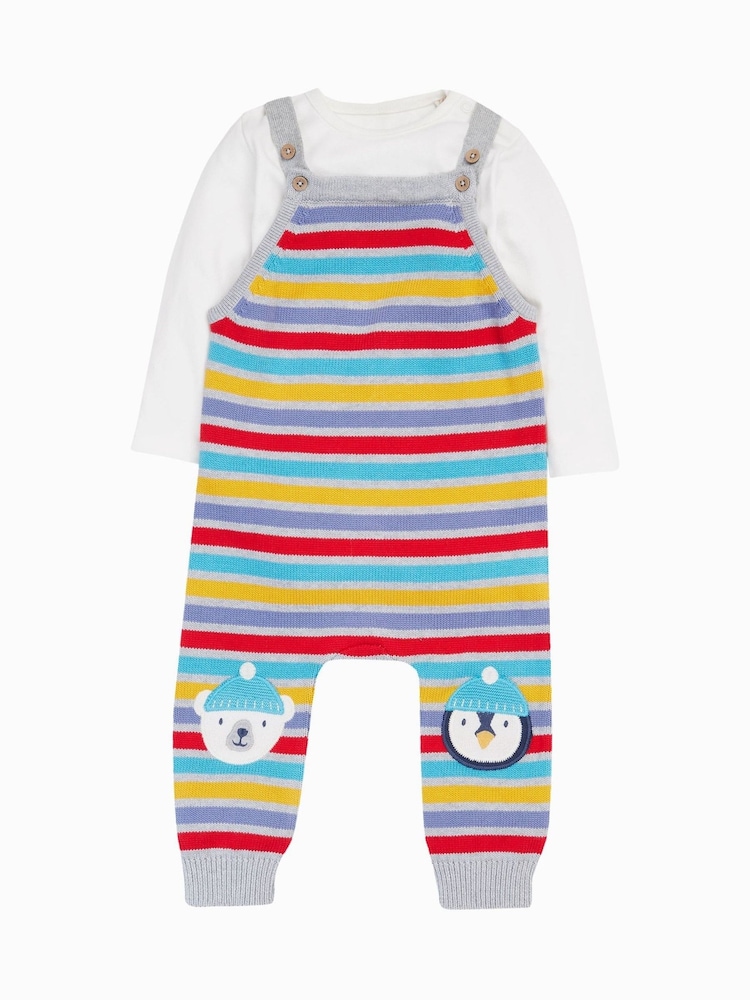 Frugi Grey Marl Striped Dungaree Set - Image 1 of 5 Frugi Grey Marl Striped Dungaree Set - Image 1 of 5