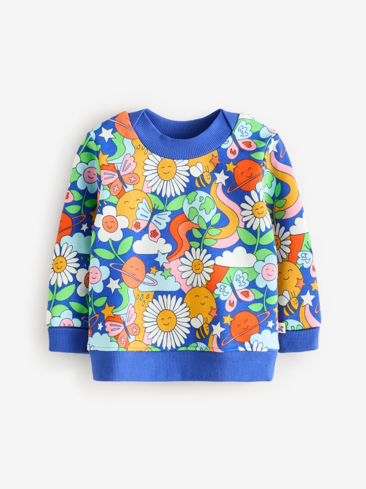 Frugi Blue All Over Flowers Easy On Printed Jumper - Image 1 of 1 Frugi Blue All Over Flowers Easy On Printed Jumper - Image 1 of 1