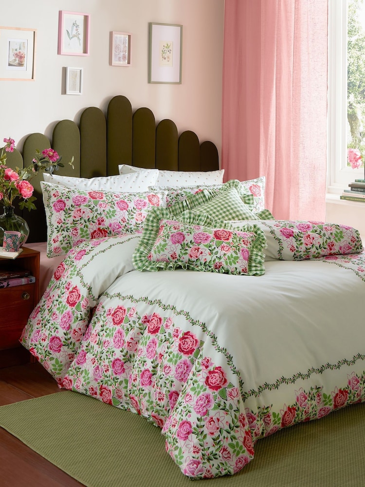 Cath Kidston Sage Dolly Rose Duvet Cover and Pillowcase 100% Cotton Set - Image 1 of 7