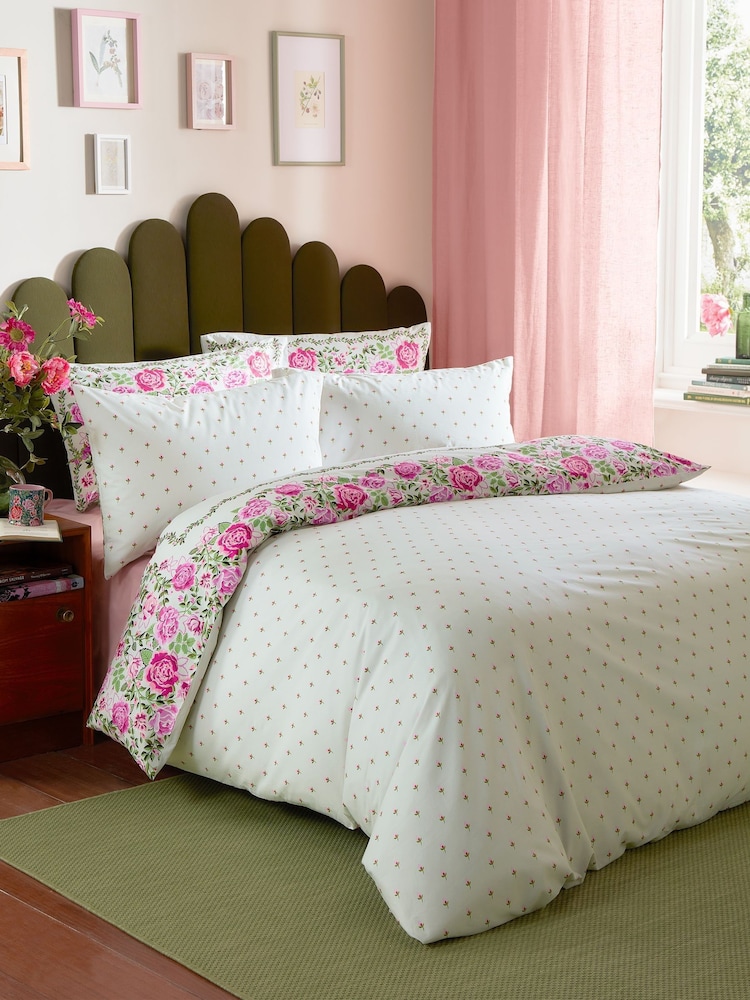 Cath Kidston Sage Dolly Rose Duvet Cover and Pillowcase 100% Cotton Set - Image 2 of 7