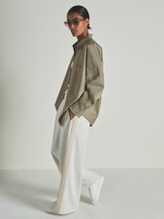 Reiss Khaki Vero Reiss | Les 100 Ciels Cotton-Blend Poplin Shirt - Image 1 of 6