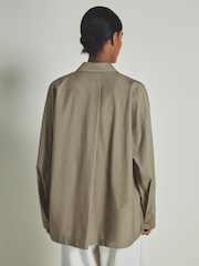 Reiss Khaki Vero Reiss | Les 100 Ciels Cotton-Blend Poplin Shirt - Image 5 of 6
