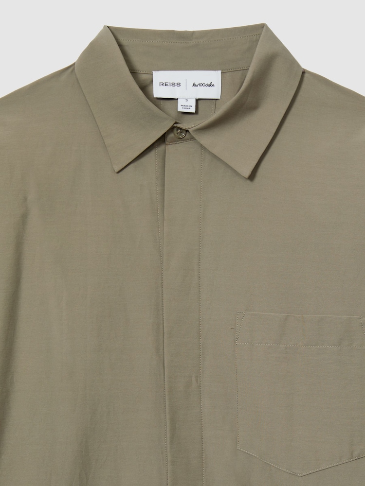 Reiss Khaki Vero Reiss | Les 100 Ciels Cotton-Blend Poplin Shirt - Image 6 of 6