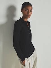 LES 100 CIEL Black Reiss | Les 100 Ciels Wool and Silk Polo Shirt - Image 1 of 5