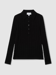 LES 100 CIEL Black Reiss | Les 100 Ciels Wool and Silk Polo Shirt - Image 2 of 5