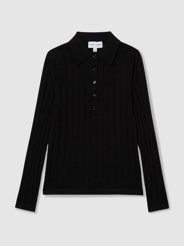 LES 100 CIEL Black Reiss | Les 100 Ciels Wool and Silk Polo Shirt - Image 2 of 5