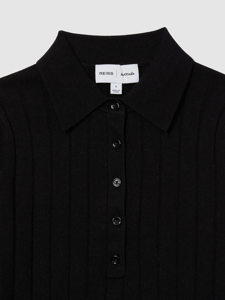 LES 100 CIEL Black Reiss | Les 100 Ciels Wool and Silk Polo Shirt - Image 5 of 5
