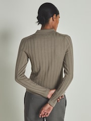LES 100 CIEL Dark Mink Reiss | Les 100 Ciels Wool and Silk Polo Shirt - Image 5 of 6