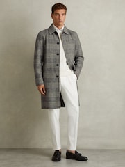 Reiss Black/White Chaplin Checked Wool-Blend Car Coat - Image 1 of 6