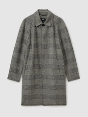 Reiss Black/White Chaplin Checked Wool-Blend Car Coat - Image 2 of 6