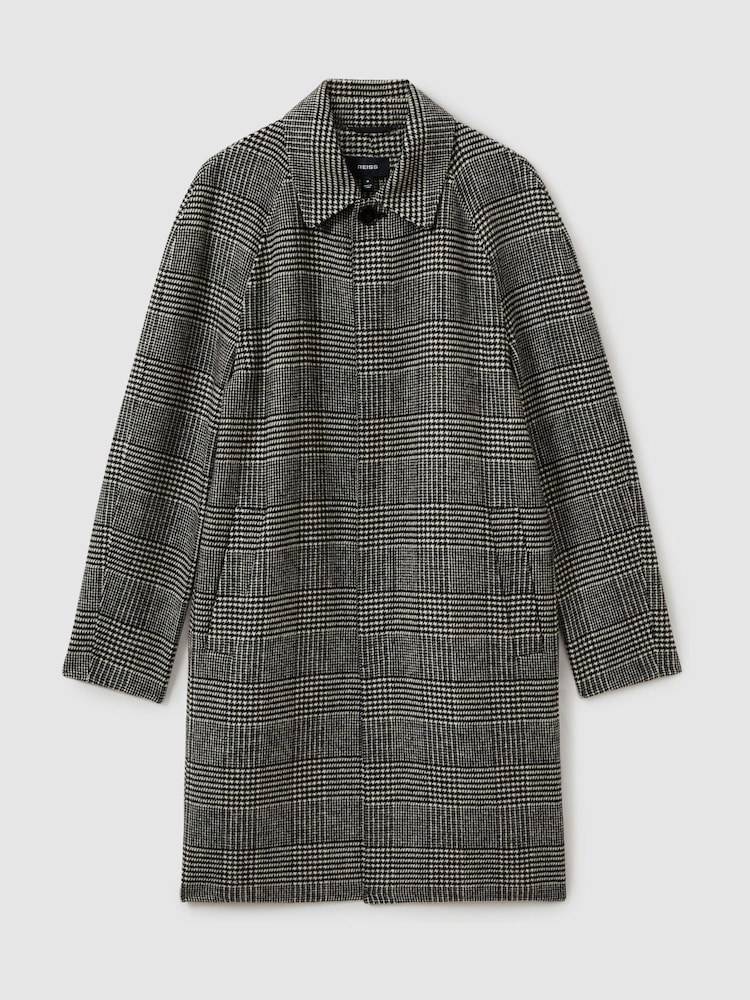Reiss Black/White Chaplin Checked Wool-Blend Car Coat - Image 2 of 6