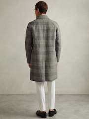 Reiss Black/White Chaplin Checked Wool-Blend Car Coat - Image 5 of 6
