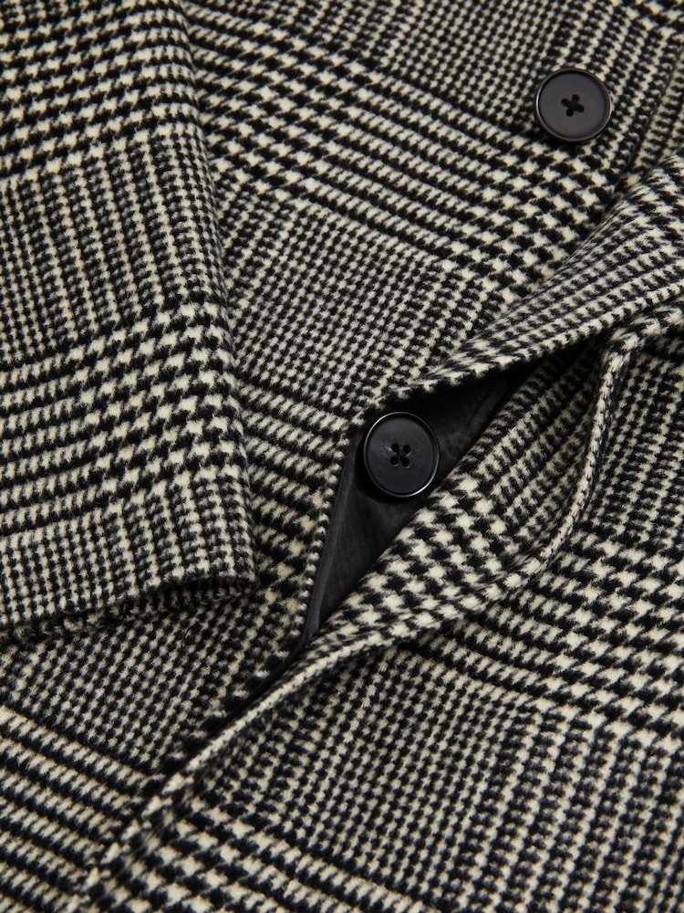 Reiss Black/White Chaplin Checked Wool-Blend Car Coat - Image 6 of 6