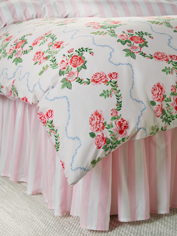 Cath Kidston Pink Flutter Valance Fitted 100% Cotton Sheet - Image 1 of 2
