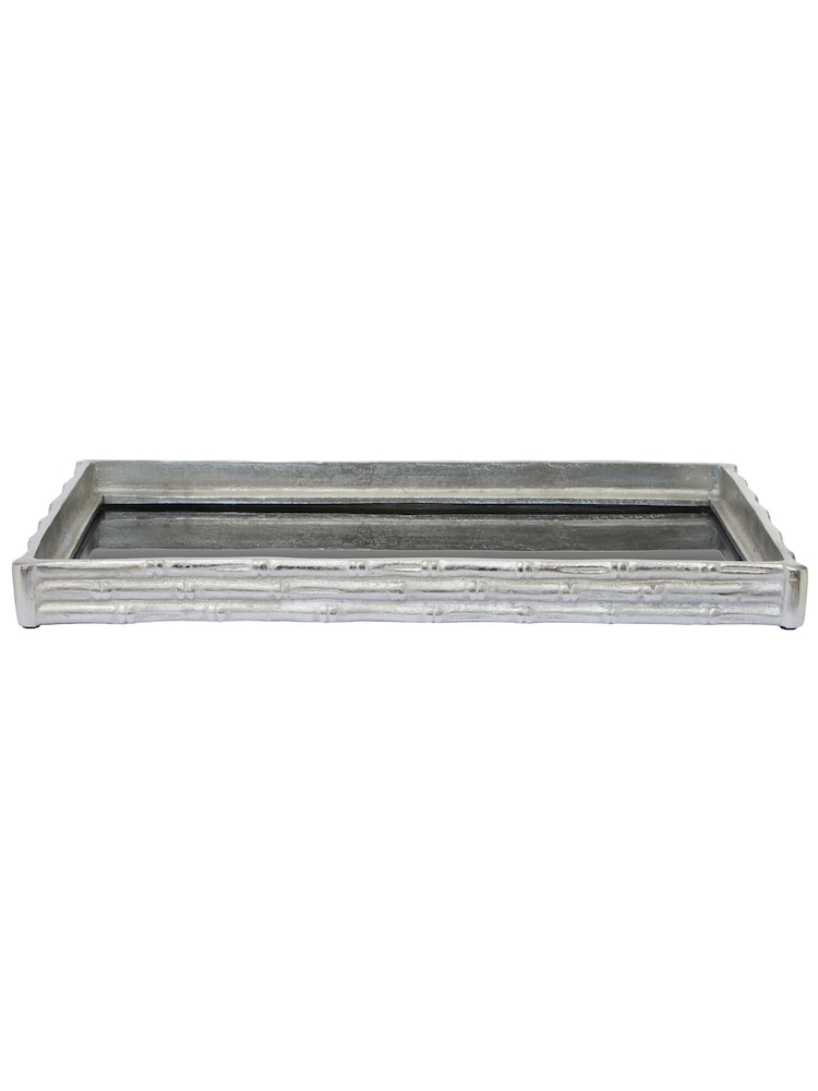 Fifty Five South Silver Hiba Bamboo Effect Mirrored Tray - Image 1 of 6