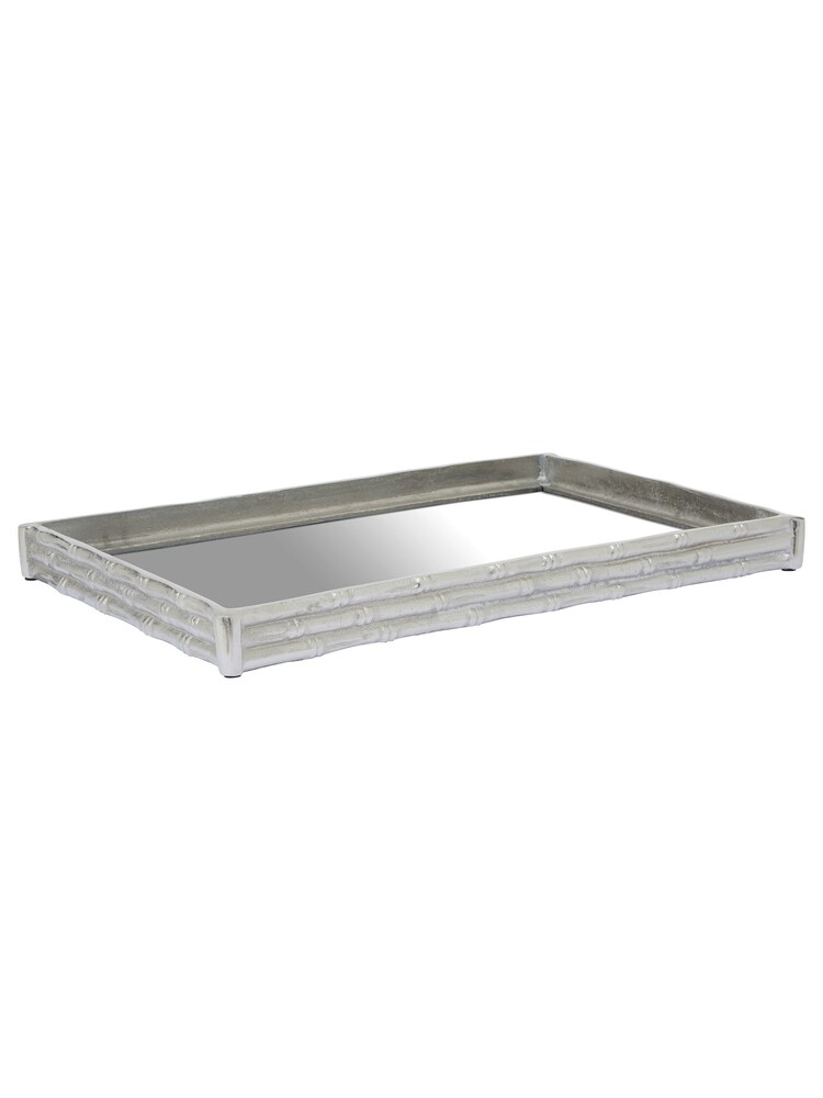 Fifty Five South Silver Hiba Bamboo Effect Mirrored Tray - Image 2 of 6
