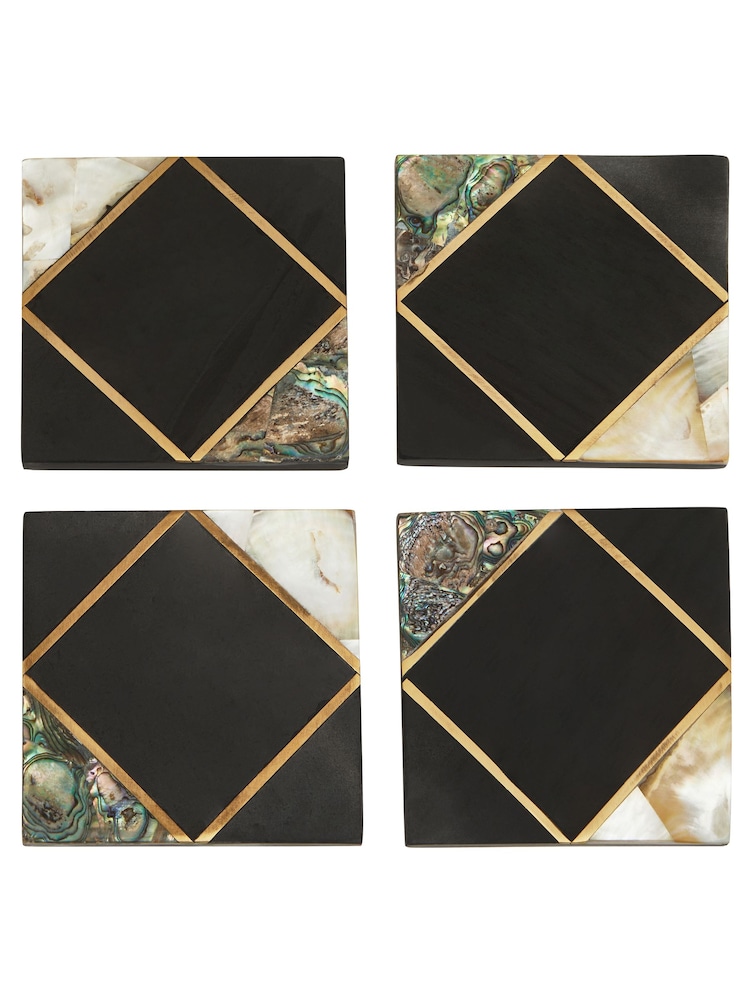 Fifty Five South Set of 4 Black/Gold Oriana Coasters - Image 1 of 6 Fifty Five South Set of 4 Black/Gold Oriana Coasters - Image 1 of 6