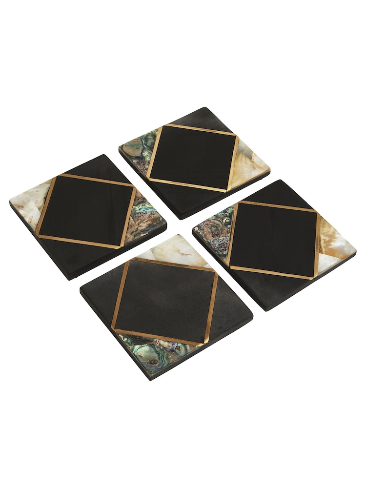 Fifty Five South Set of 4 Black/Gold Oriana Coasters - Image 2 of 6 Fifty Five South Set of 4 Black/Gold Oriana Coasters - Image 2 of 6