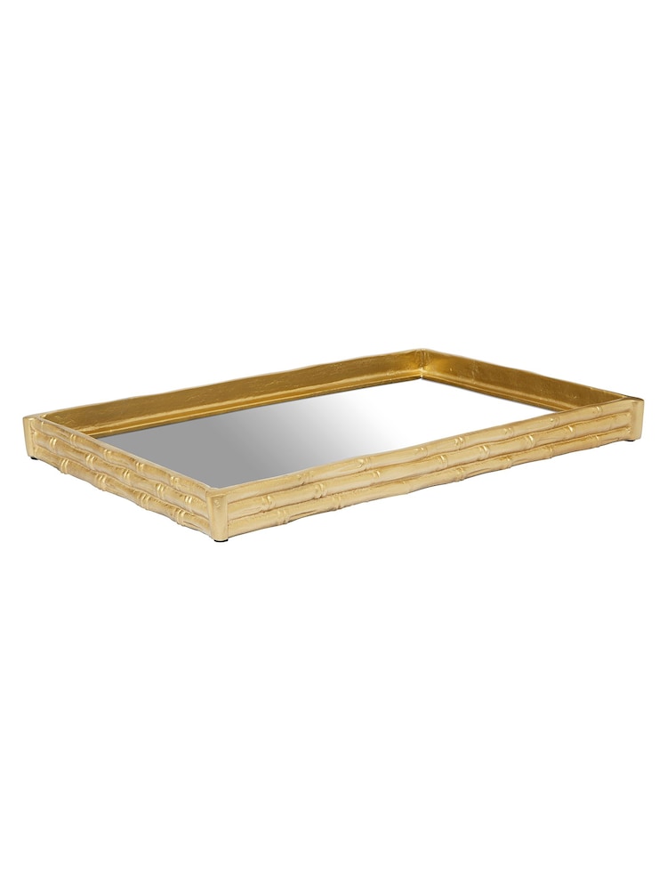 Fifty Five South Gold Hiba Bamboo Effect Mirrored Tray - Image 2 of 6