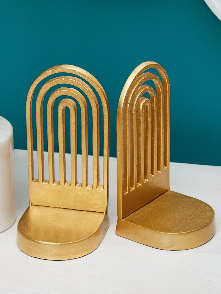 Fifty Five South Set of 2 Gold Rubi Arched Bookends - Image 2 of 6
