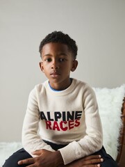 Reiss Off White Bonham 3-9 yrs Wool-Blend Alpine Race-Intarsia Jumper - Image 1 of 4