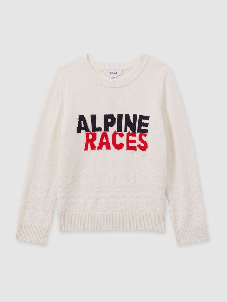 Reiss Off White Bonham 3-9 yrs Wool-Blend Alpine Race-Intarsia Jumper - Image 2 of 4