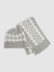 Reiss Berwin FairIsle Pattern Hat and Scarf Set - Image 1 of 4