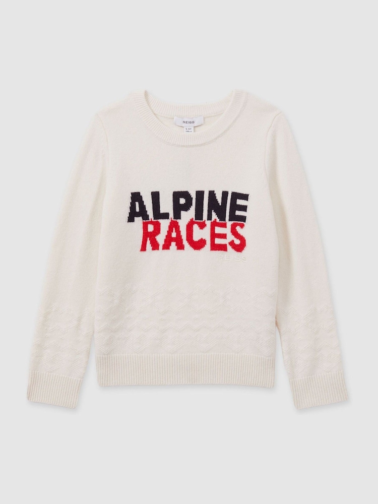 Reiss Off White Bonham 9-13 yrs Wool-Blend Alpine Race-Intarsia Jumper - Image 2 of 4