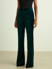 Reiss Teal Parisa Petite Velvet Flared Suit Trousers - Image 1 of 8