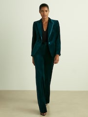 Reiss Teal Parisa Petite Velvet Flared Suit Trousers - Image 3 of 8